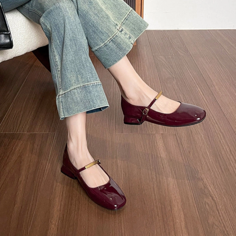 Women's Minimalist Patent Leather Buckle Mary Jane Shoes Adidas Adizero Aruku Casual Shoes