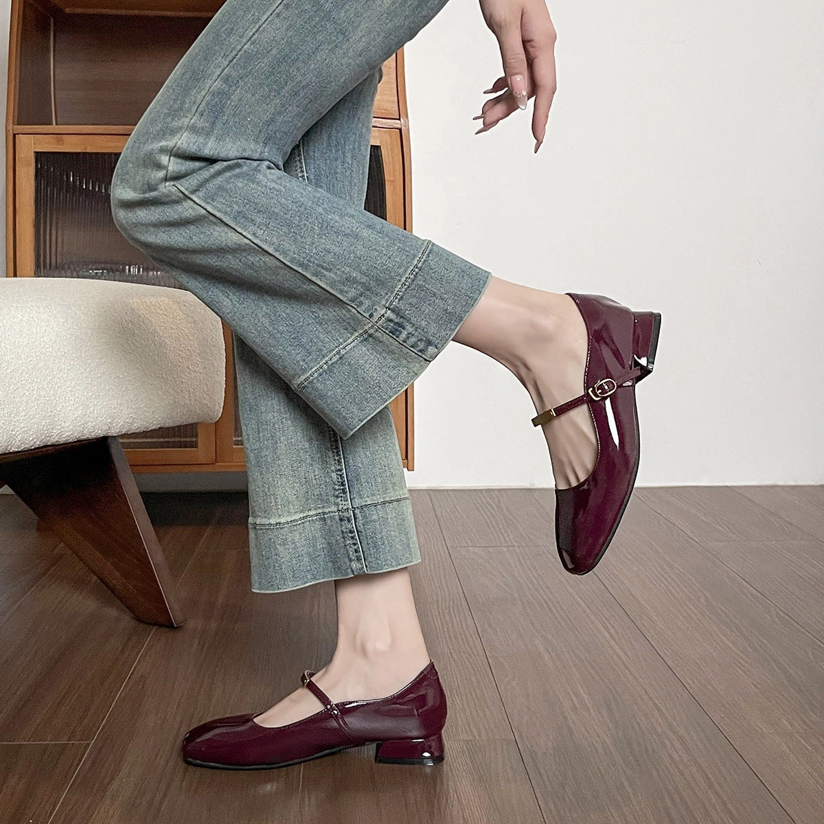 Shoes For Crews Casual Women's Minimalist Patent Leather Buckle Mary Jane Shoes