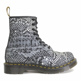 Combat Para Boots Dr. Martens 1460 Printed Leather Women's Lace Up Black White Boots
