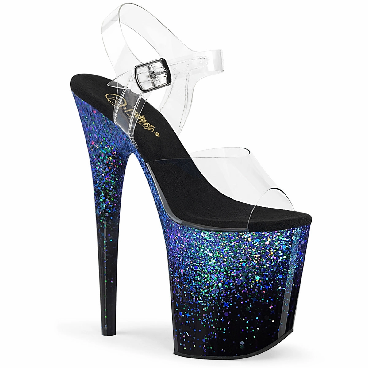 Tap Dance High Heels Flamingo-808SS Black-Blue Multi Glitter, 8" Heels