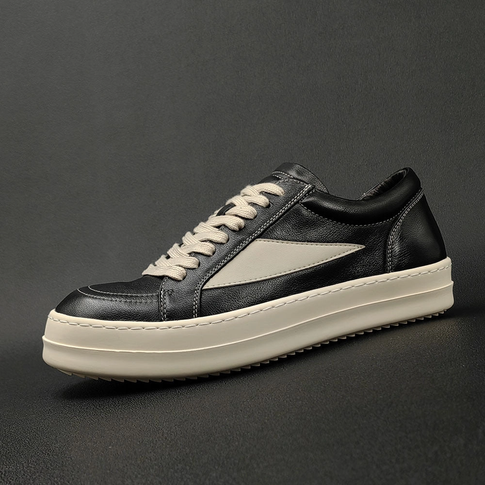 Powerlifting Shoes Flat Men Casual Minimalist Patchwork Leather Flat Shoes