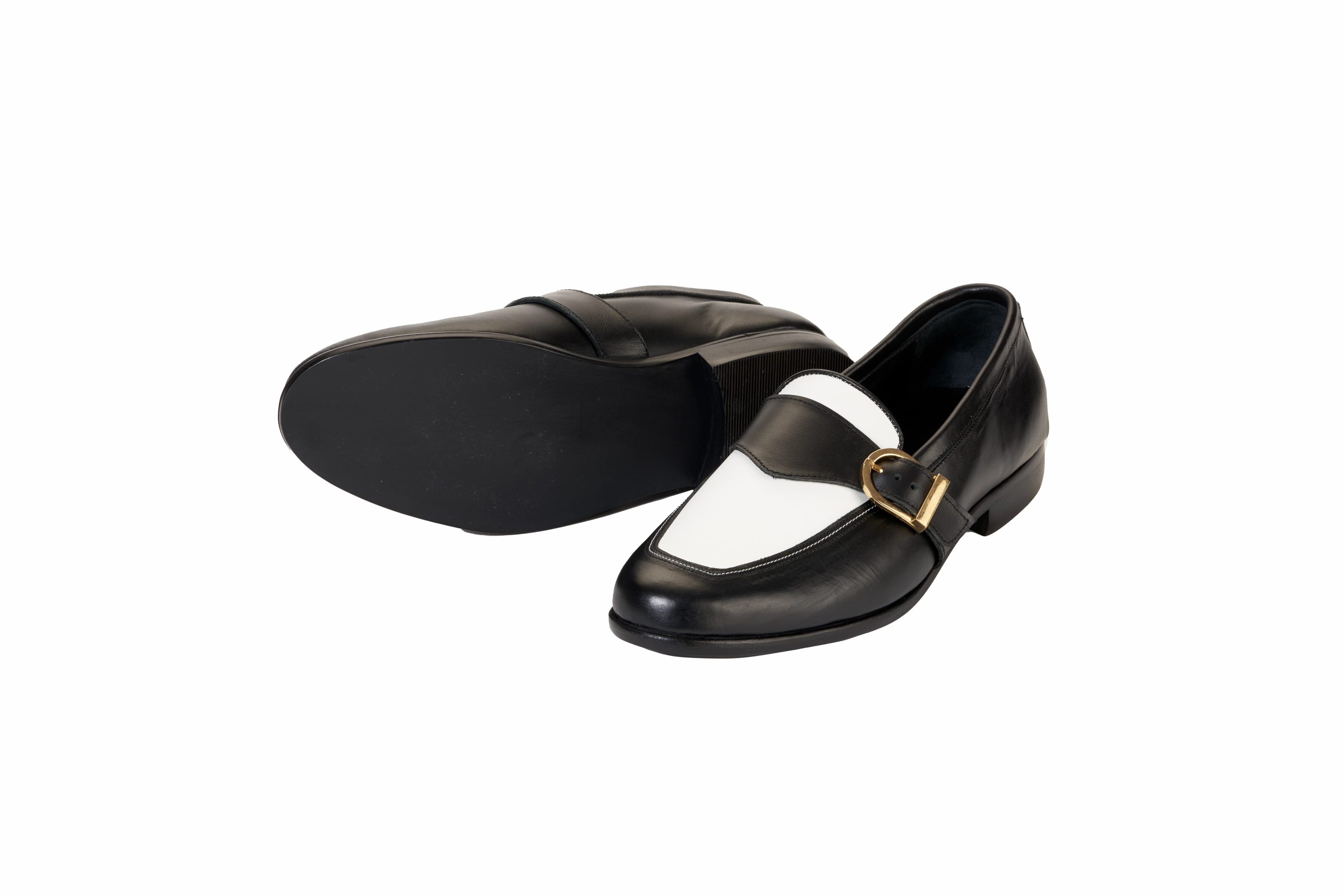 The Most Comfortable Casual Shoes Ajadi Loafers in Black and White Leather with Black Strap Buckle