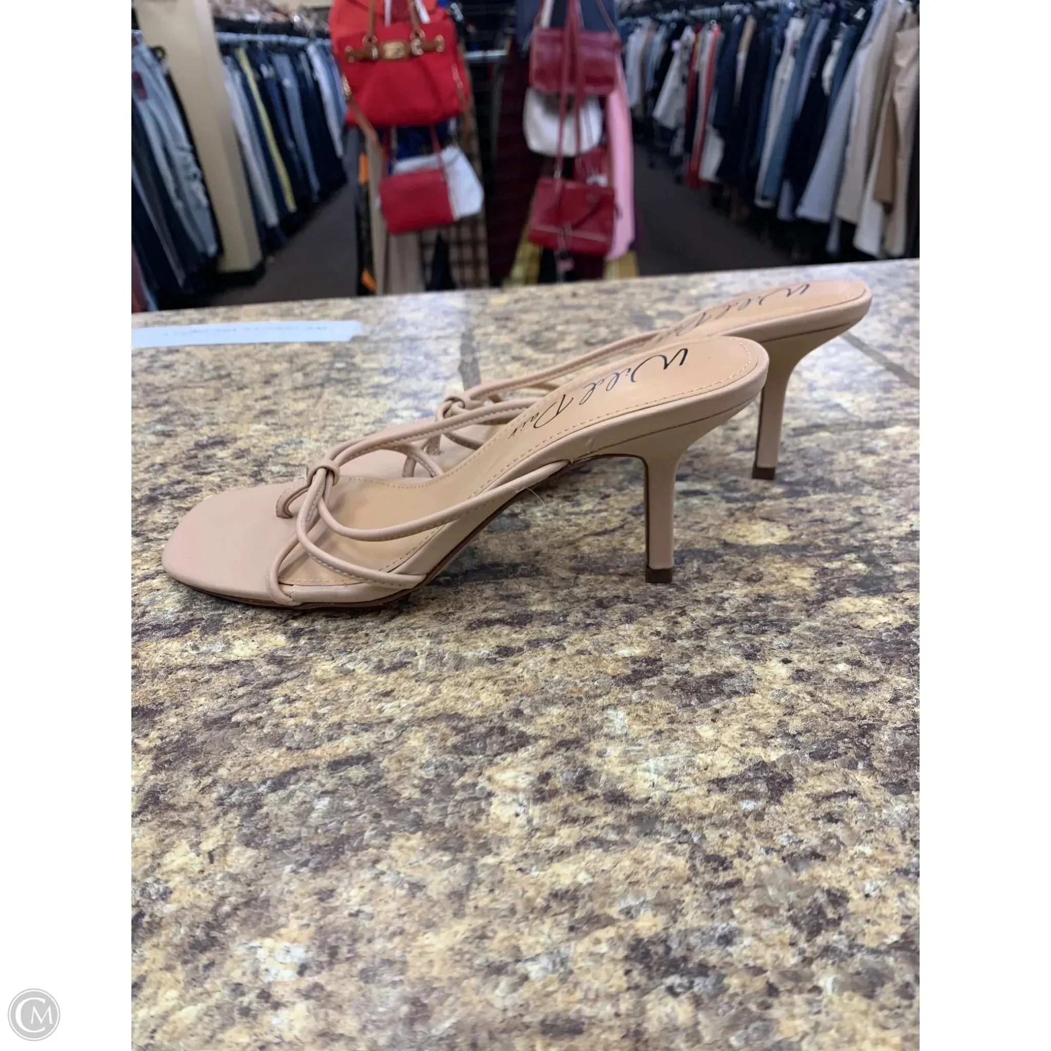 Sandals Heels Kitten By Cmf In Tan, Size: 7 High Heel The Band