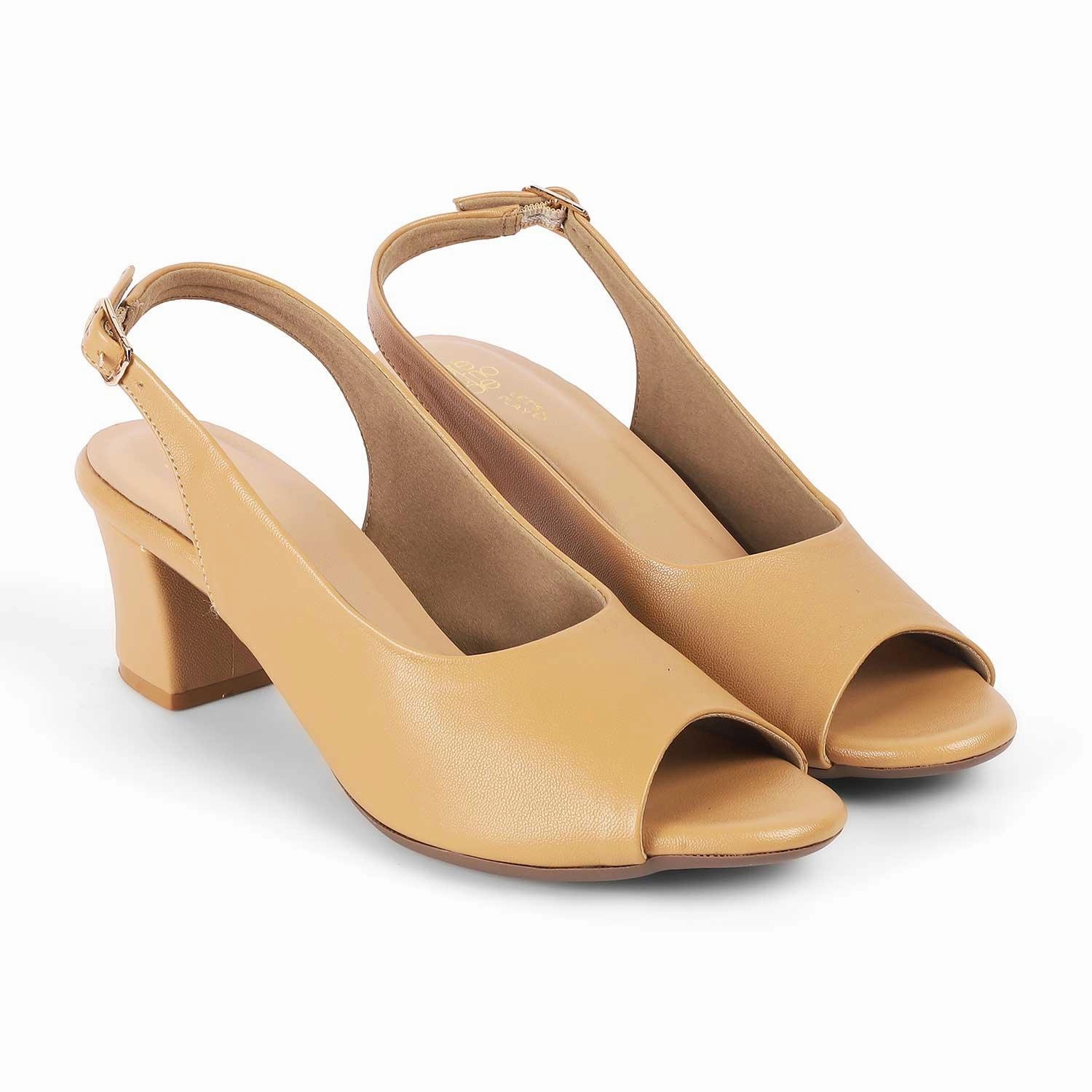 Bottom High Heels Tresmode Edee Beige Women's Dress Block Heel Slingback Pumps
