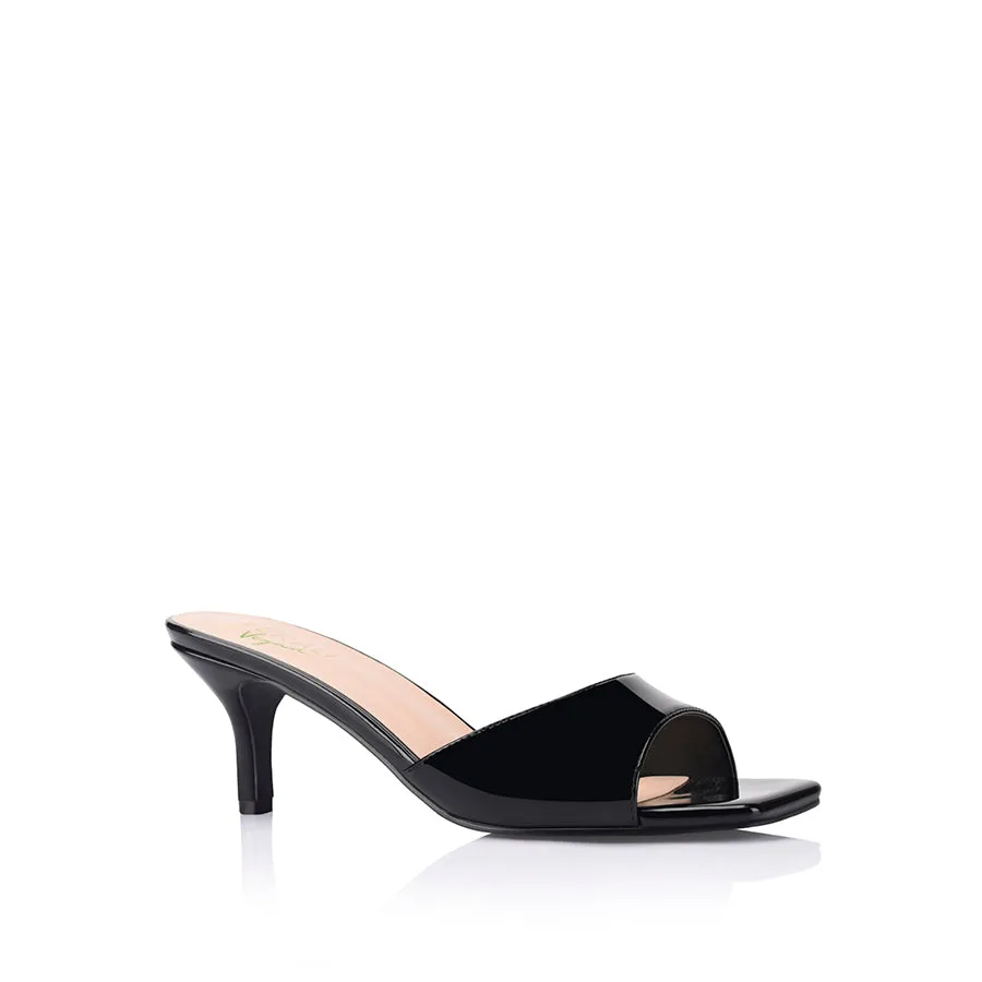 Taylor Kitten Heel Mules - Black Patent High Heels On My Tippy Song