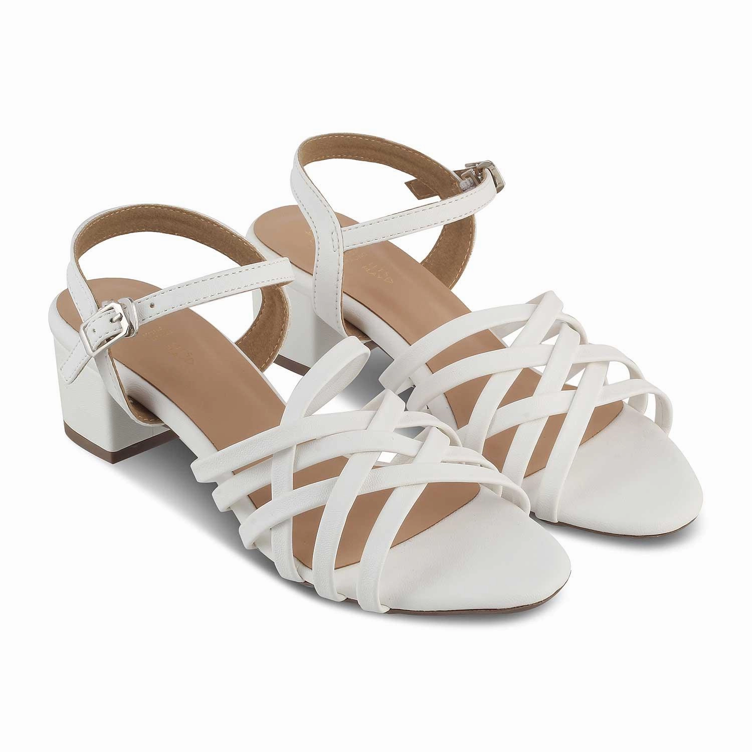 Cute Comfortable Walking Sandals The Crossem White Women's Dress Block Heel Sandals Tresmode
