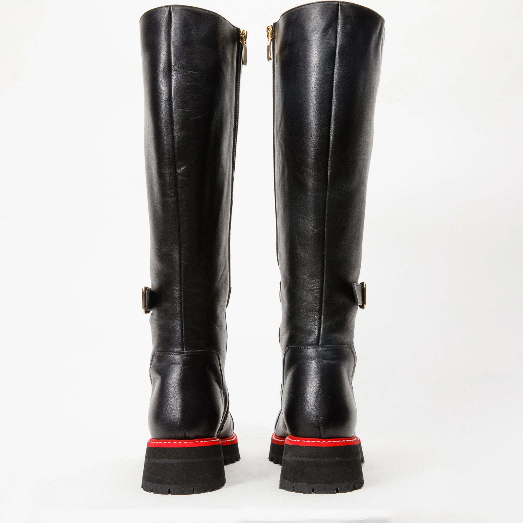 The Istinye Black Leather Knee High Lace-Up Women Boot Limited Edition Suede Over The Knee High Boots