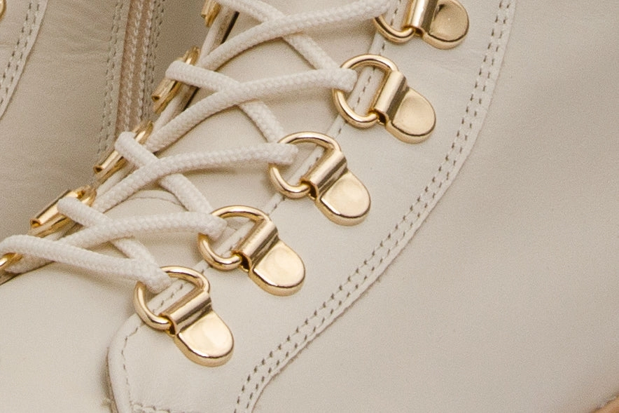 Fashion High Knee Boots The Istinye Cream Leather Knee High Lace-Up Women Boot Limited Edition