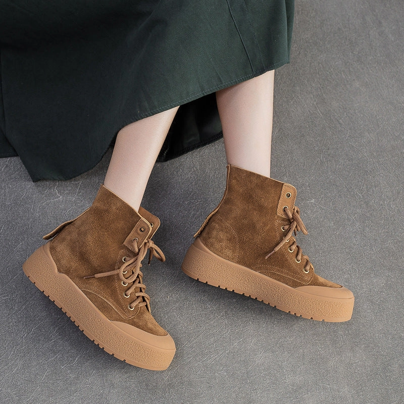 Women's Plain Soft Leather Flat Casual Ankle Boots Your Mother Wears Combat Boots Meaning