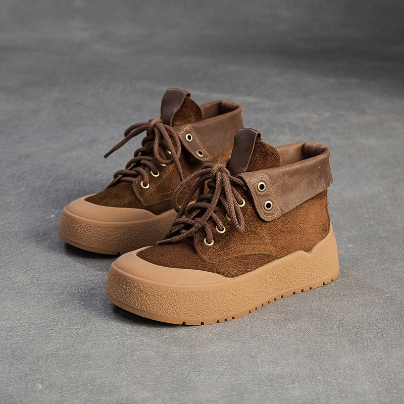 Women's Plain Soft Leather Flat Casual Ankle Boots Casual Outfits With Combat Boots