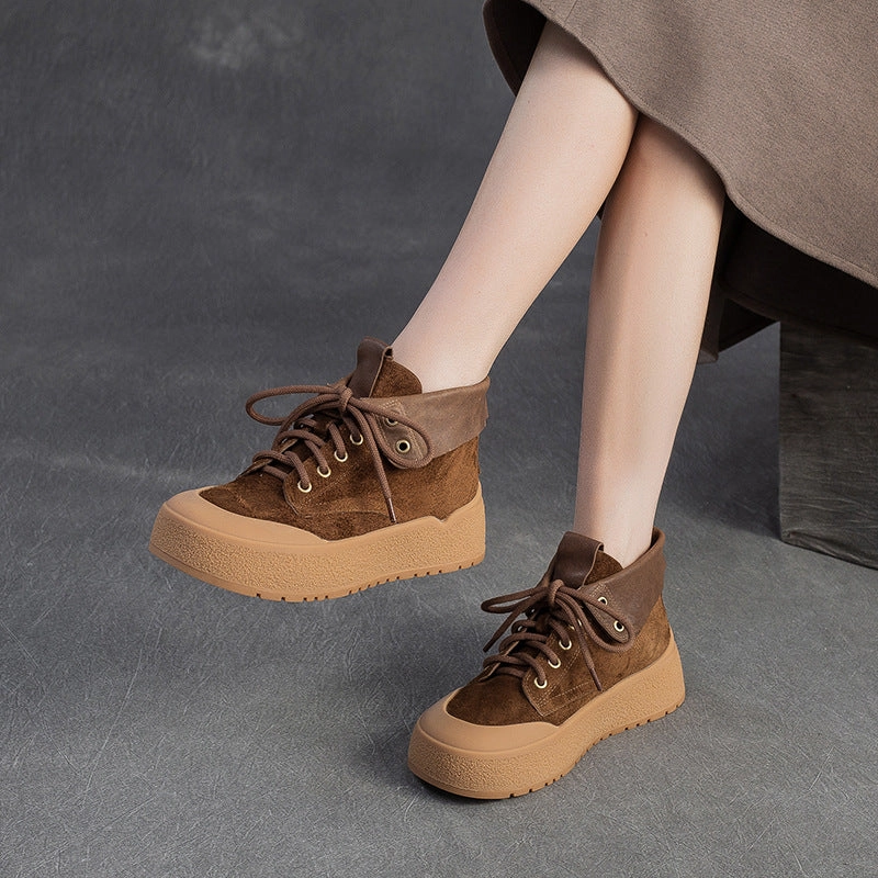 Desert Storm Combat Boots Women's Plain Soft Leather Flat Casual Ankle Boots