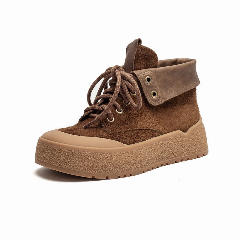 Women's Plain Soft Leather Flat Casual Ankle Boots Combat Boots Weight