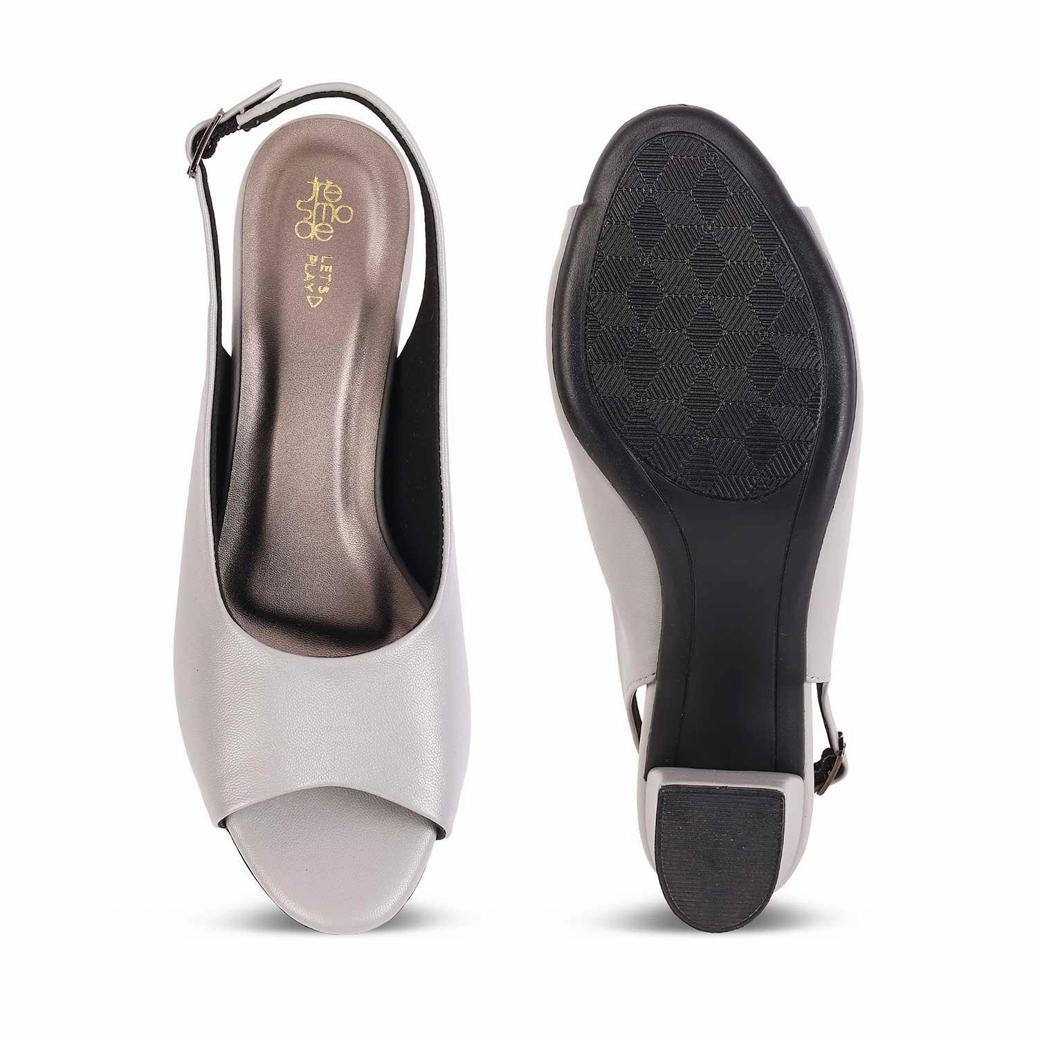 Unique Heels Tresmode Edee Grey Women's Dress Block Heel Slingback Pumps