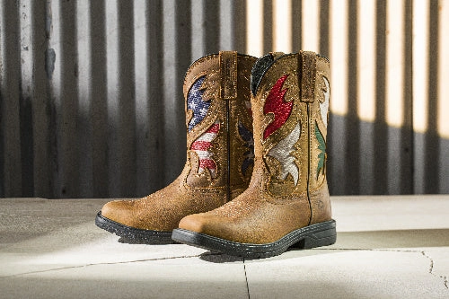 2295 Extra Wide Greasy Slip On Work Boots Men's Rancher Flag Steel-Toe Wellington Work Boot