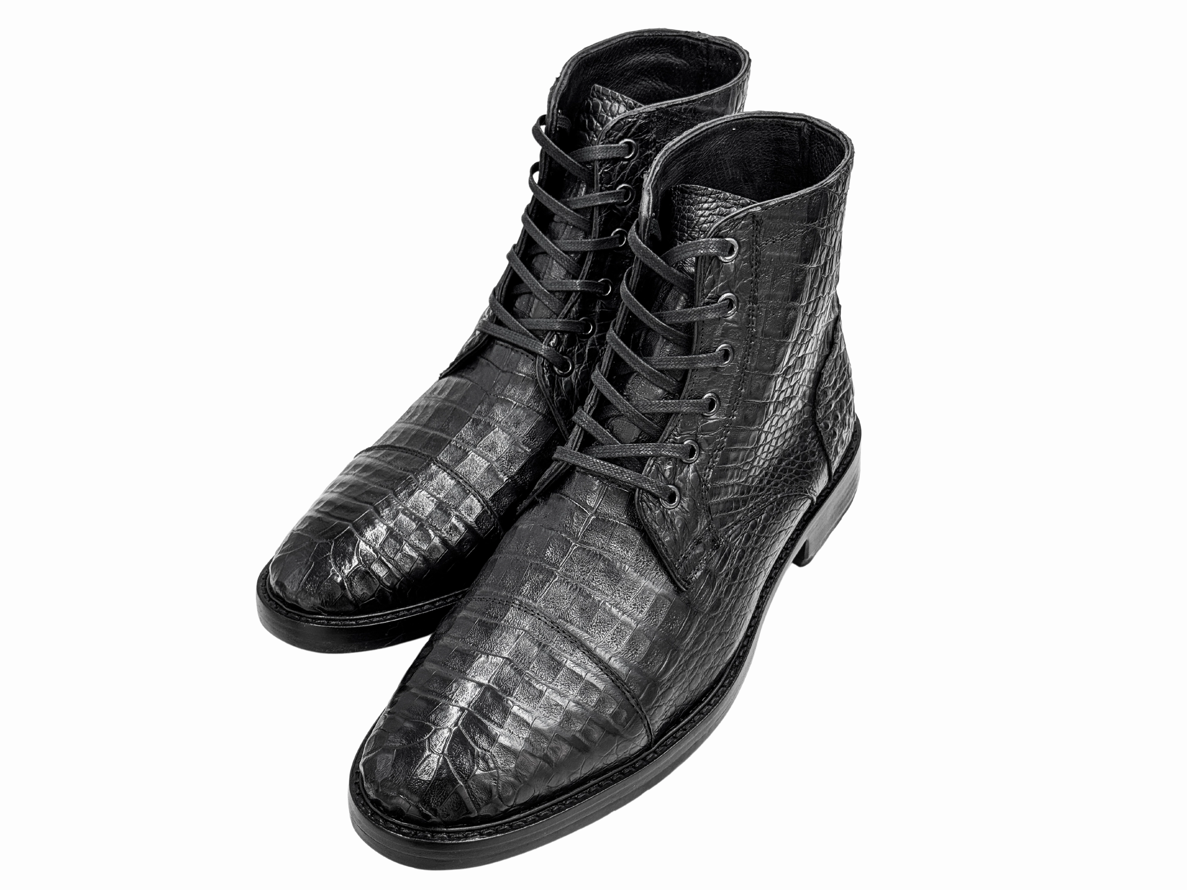 Emporio Armani Combat Boots BLACK CROCODILE COMBAT