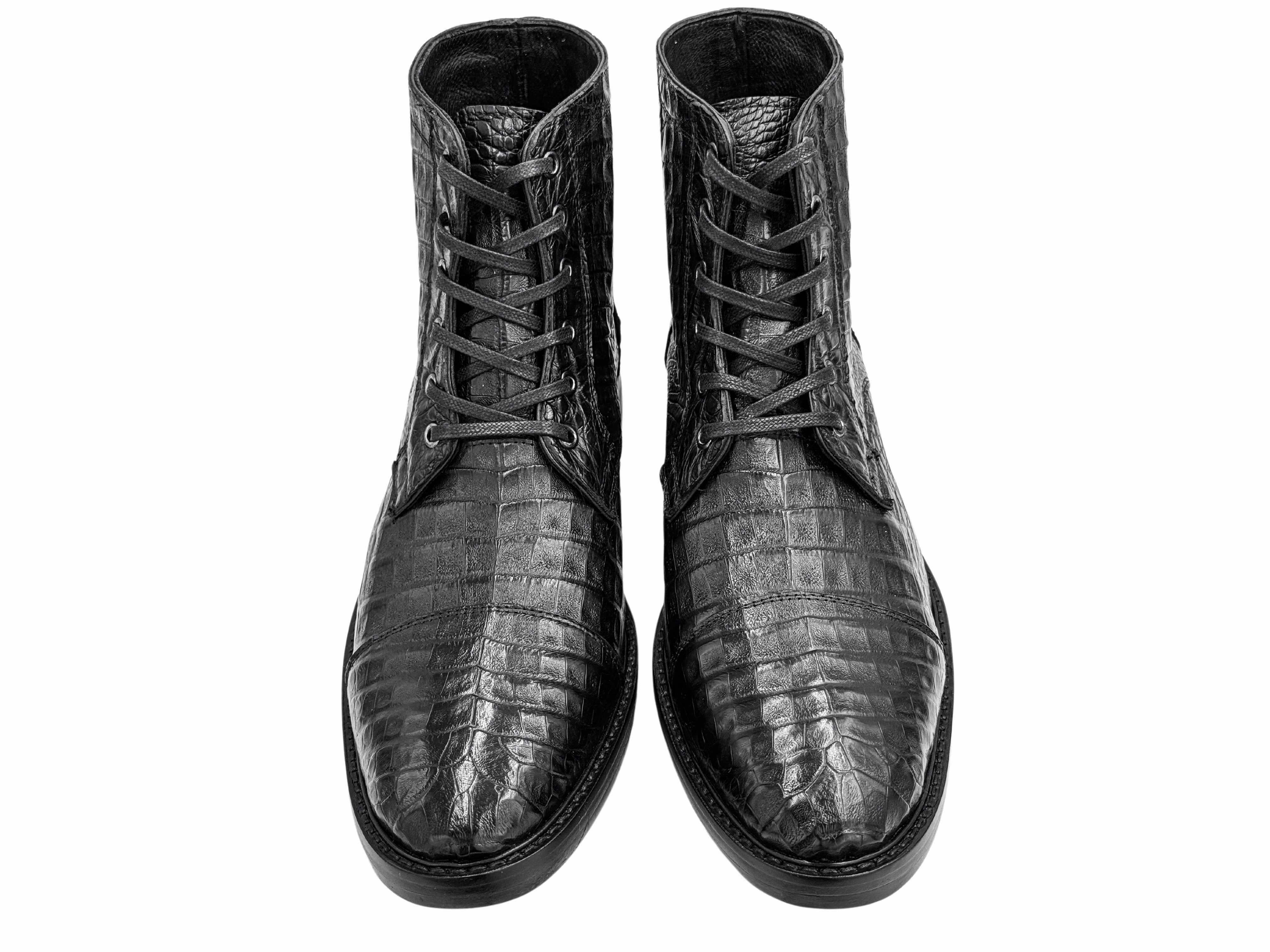 Spiked Toe Combat Boots BLACK CROCODILE COMBAT