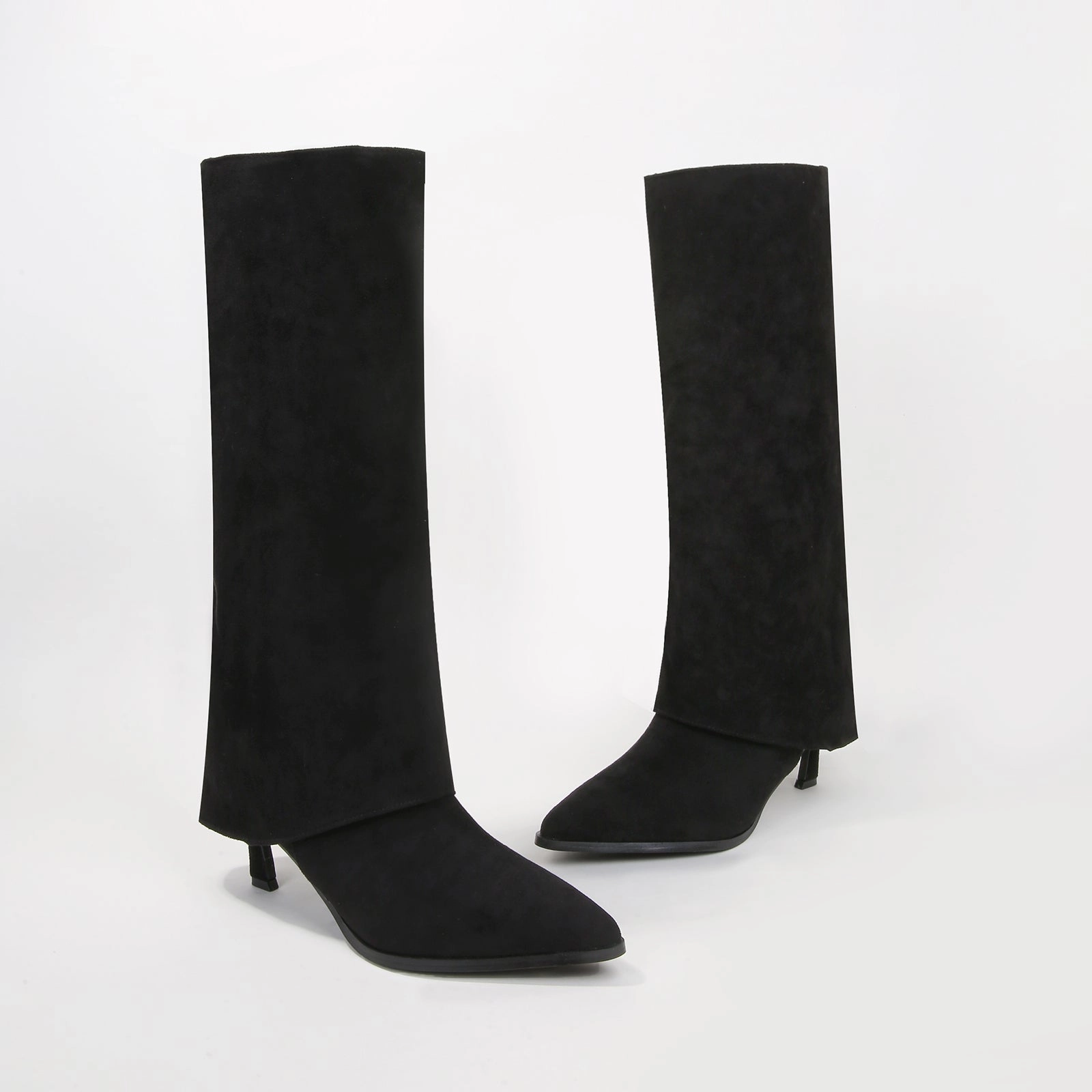 Treasure Fold-Over Suede Knee High Boots Cow Print Knee High Boots