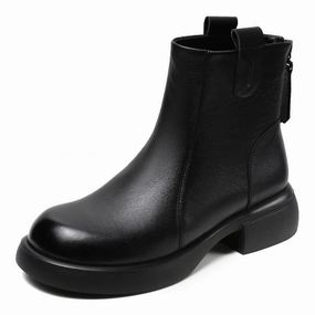 Women's Minimalist Plain Leather Casual Ankle Boots Combat Boots Cheap