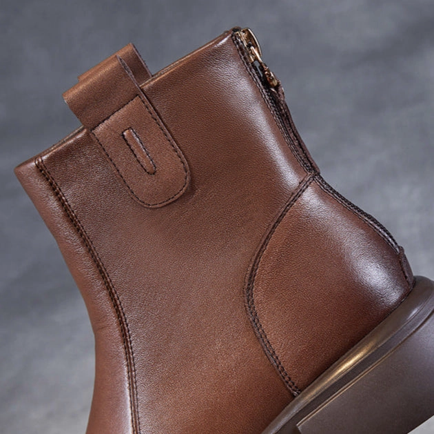 Waterproof Combat Boots Women's Minimalist Plain Leather Casual Ankle Boots