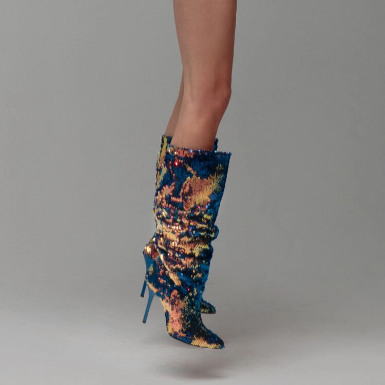 Bree - Closed Pointed Toe Ruched Mid Slouch Latin Dance Boots (Street Sole) Flin Knee-high Boot