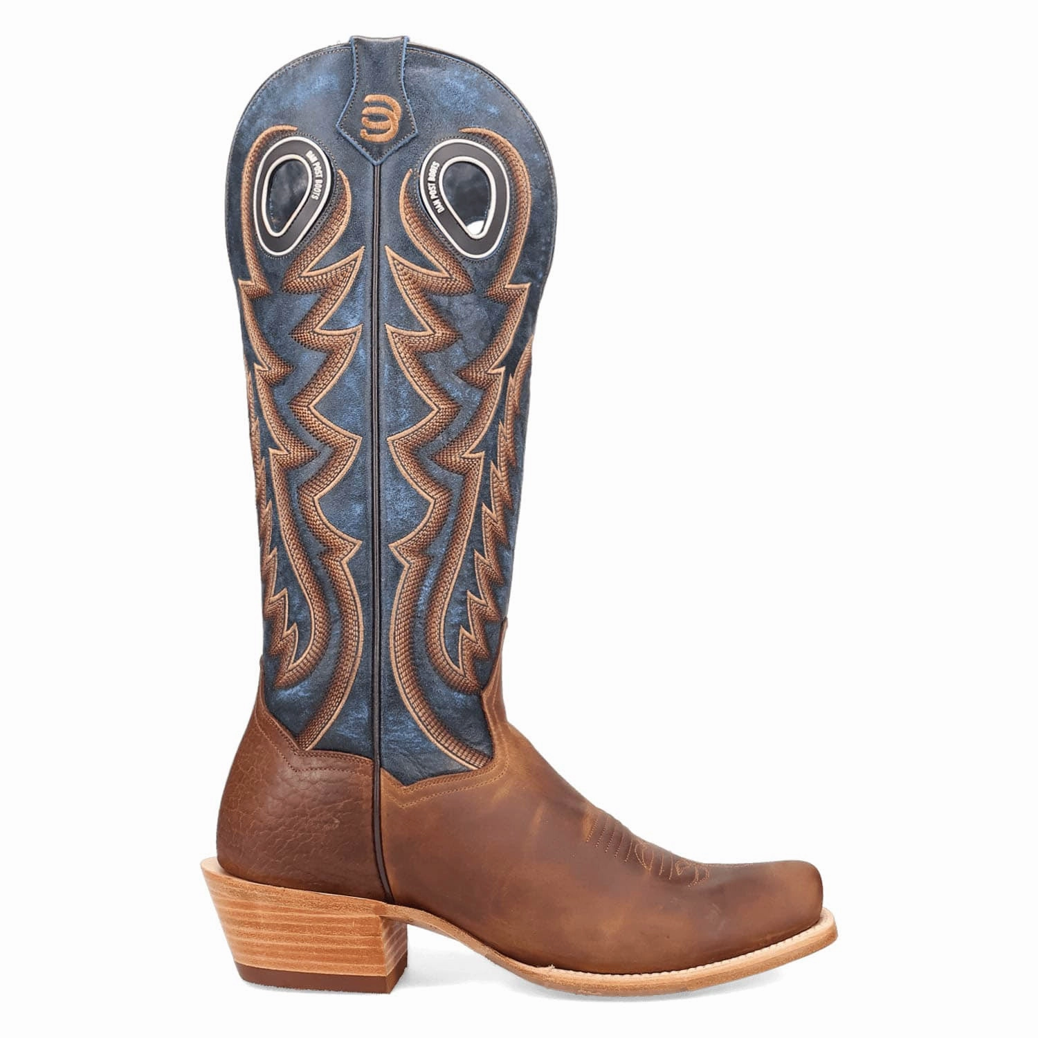 Dan Post Mens Bucky Tan/Blue Leather Cowboy Boots Kitten Heel Knee High Boots
