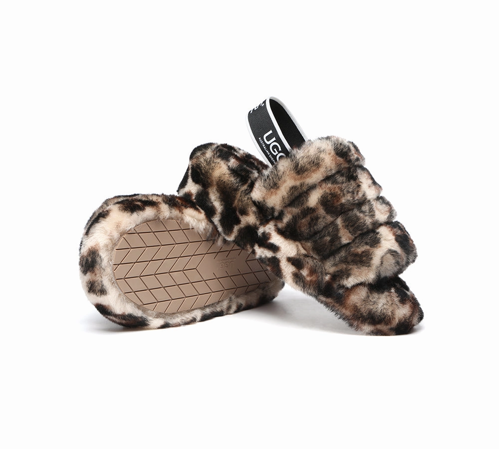 Rainbow Sandals UGG Slides Women Sheepskin Wool Leopard Print Fluffy Sandals Pamela