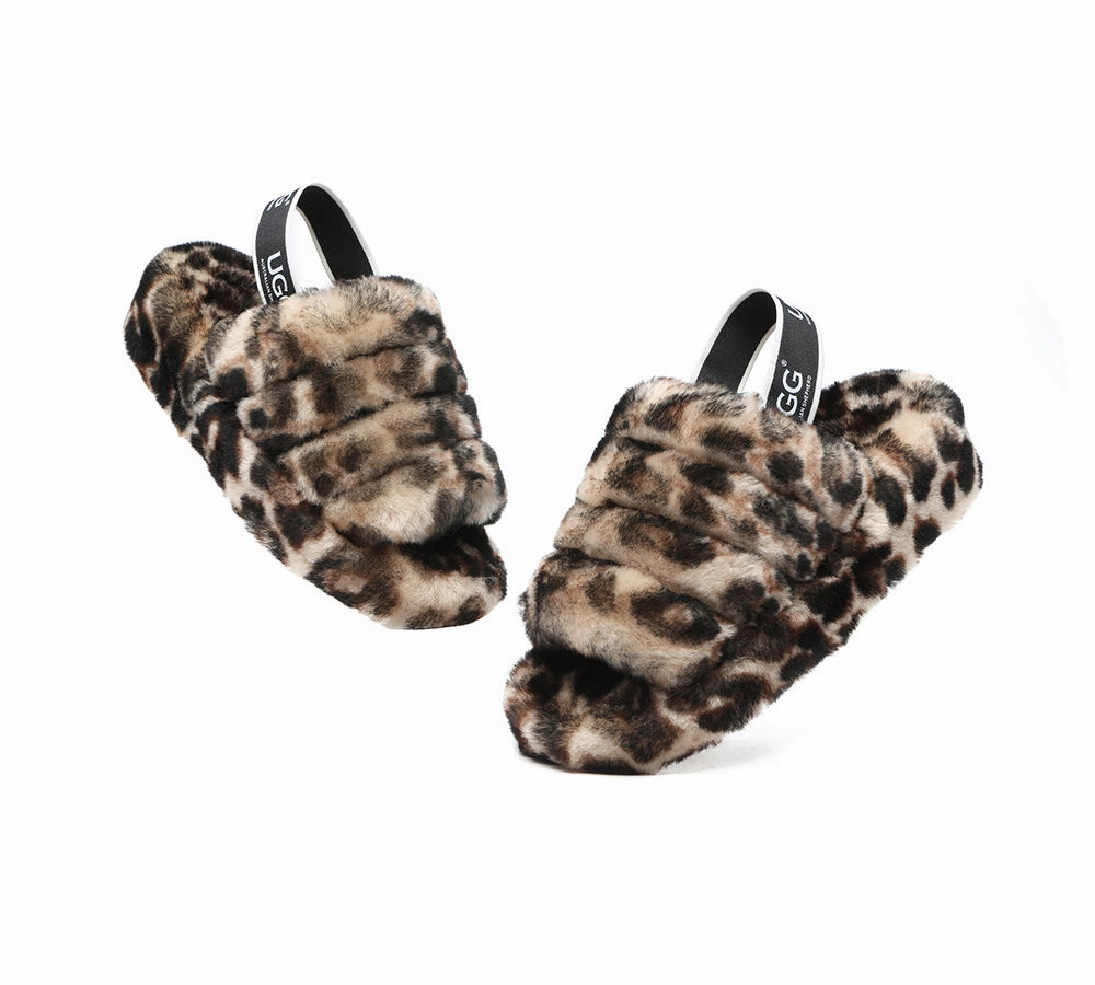 Go Walk Sandals UGG Slides Women Sheepskin Wool Leopard Print Fluffy Sandals Pamela