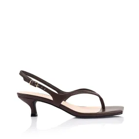 Marnie Kitten Heel Sandals - Chocolate Brown Glass High Heels