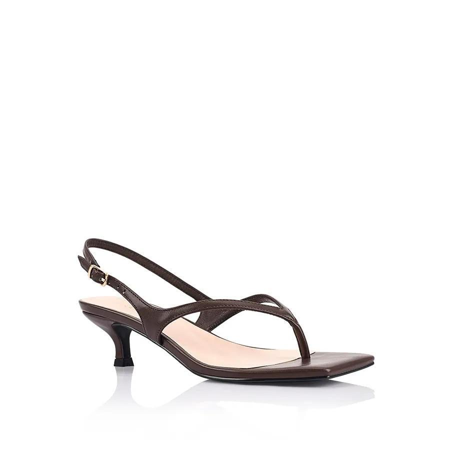 Marnie Kitten Heel Sandals - Chocolate Brown
