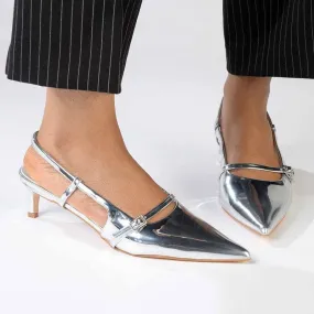Madison Baila Kitten Slingback Heels - Silver Sexy On High Heels