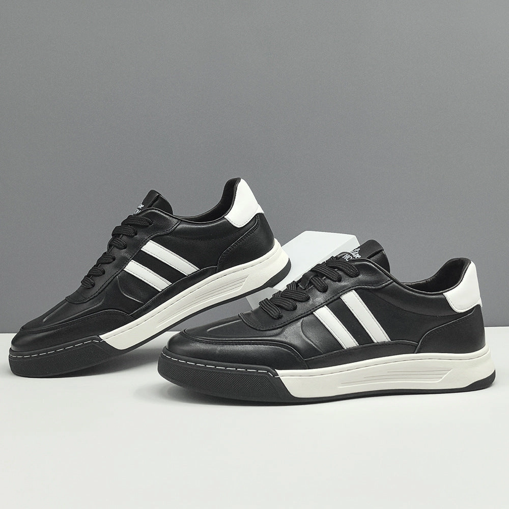 Men Fashion Leather Flat Casual Skate Shoes White Flat Shoes