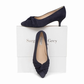 Tandi Extra-Wide Fit Kitten Heels - Navy Suede Wedge Platform High Heels