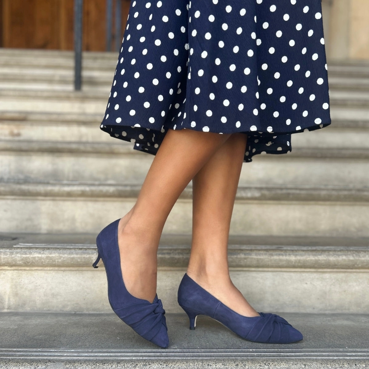 Tandi Extra-Wide Fit Kitten Heels - Navy Suede Bottom Of High Heels