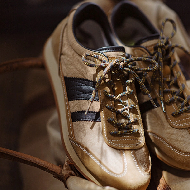 Peep Toe Shoes Flat Men Retro Leather Flat Casual Running Sneakers