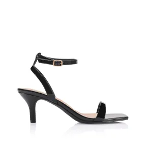 Tally Kitten Heel Sandals - Black Patent High Heel Ebony Porn