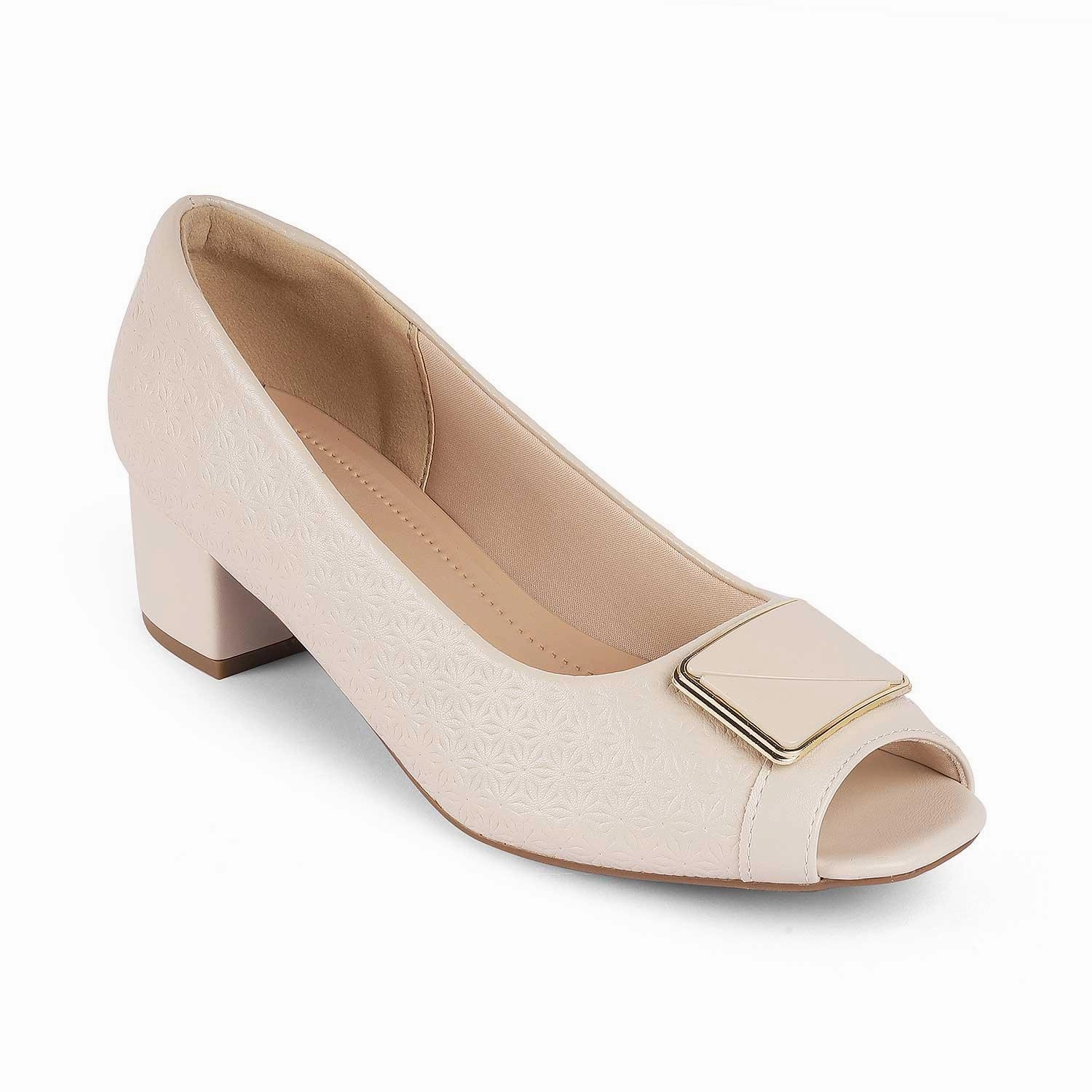 Fluffy High Heels Tresmode Treroy Beige Women's Peep-toe Heels