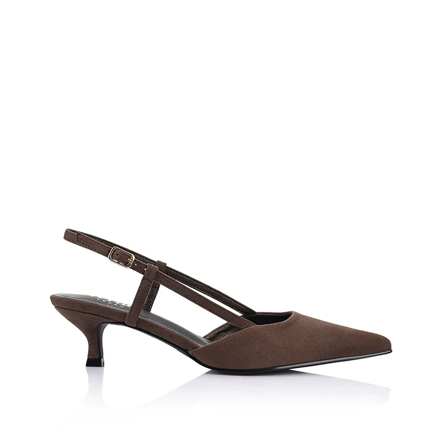 High Heel Shoes Heels Lucas Slingback Kitten Heels - Chocolate Brown Micro