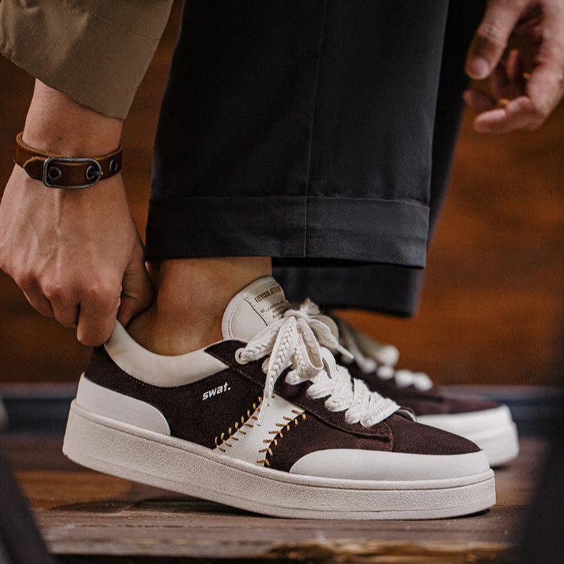 Men's Fashion Patchwork Suede Flat Casual Sneakers Platform Flat Shoes