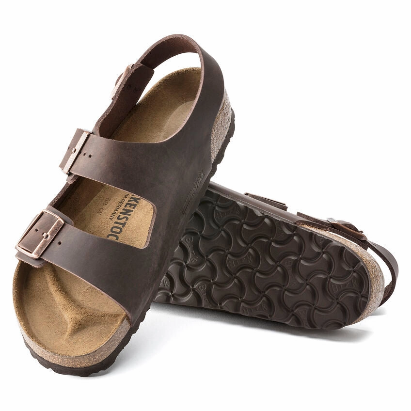 Birkenstock Milano (Unisex) - Habana Oiled Leather Fuzzy Sandals