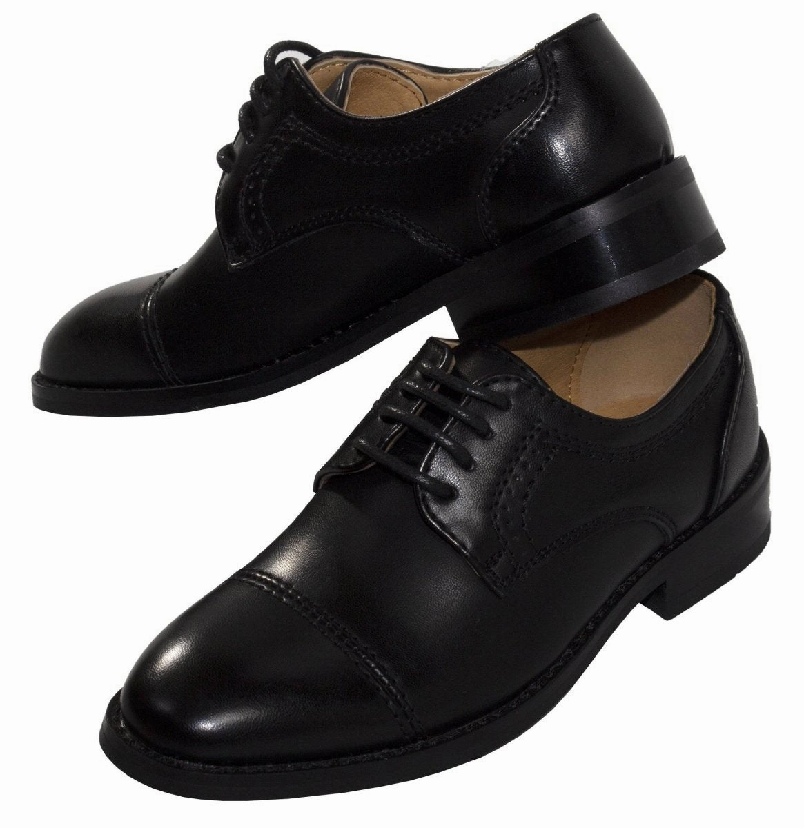 Boys Matte Black Cap Toe Lace-up Dress Shoes Shoes That Goes With Formal And Casual