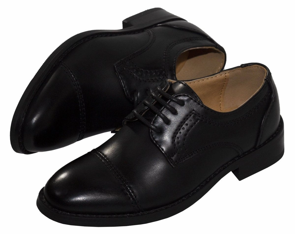 Boys Matte Black Cap Toe Lace-up Dress Shoes Slip-on Shoes Casual