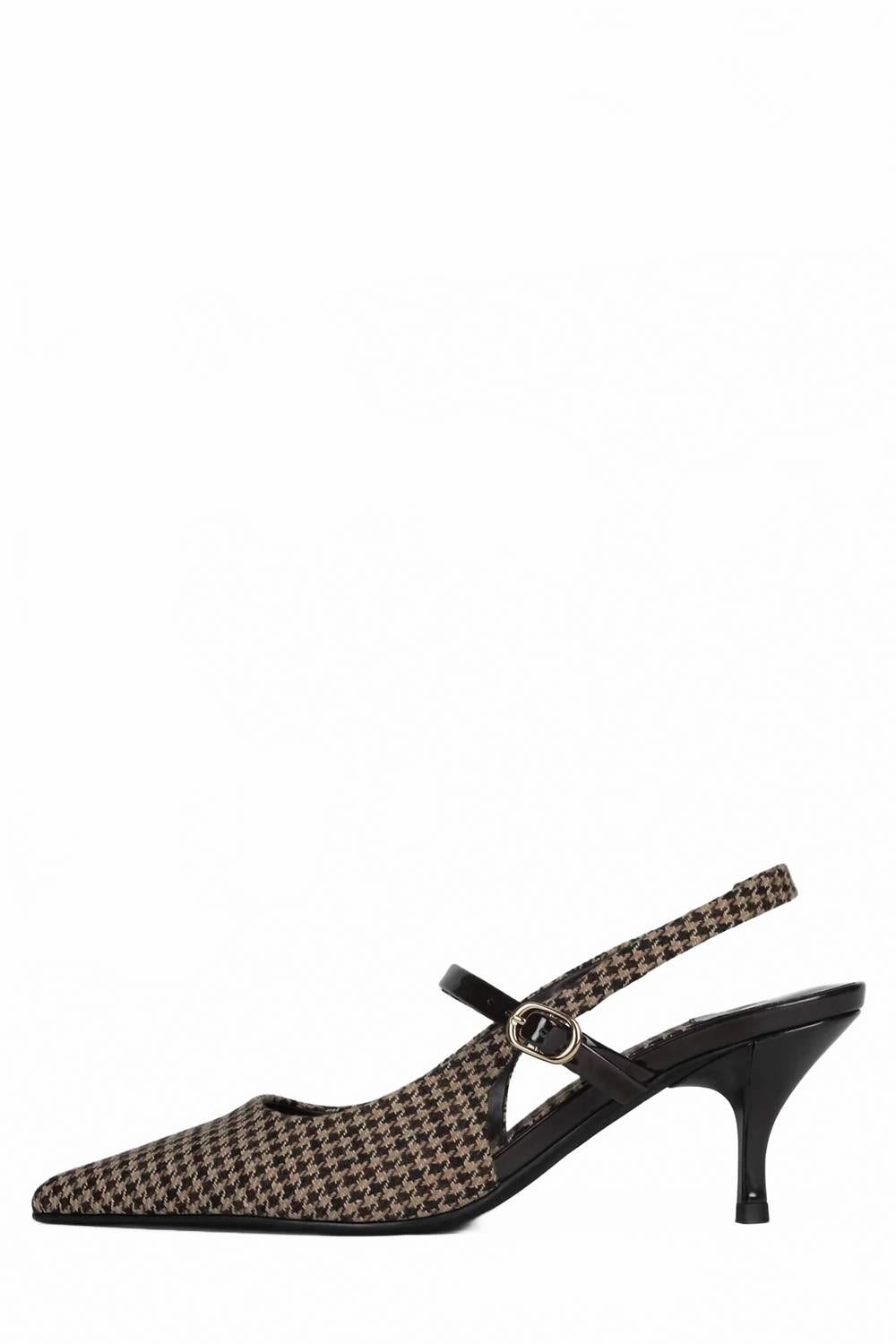 Women Tanya Houndstooth Slingback Heel Pumps In Beige Brown Locking High Heels