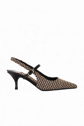 Women Tanya Houndstooth Slingback Heel Pumps In Beige Brown High Heel Shoes With Wings