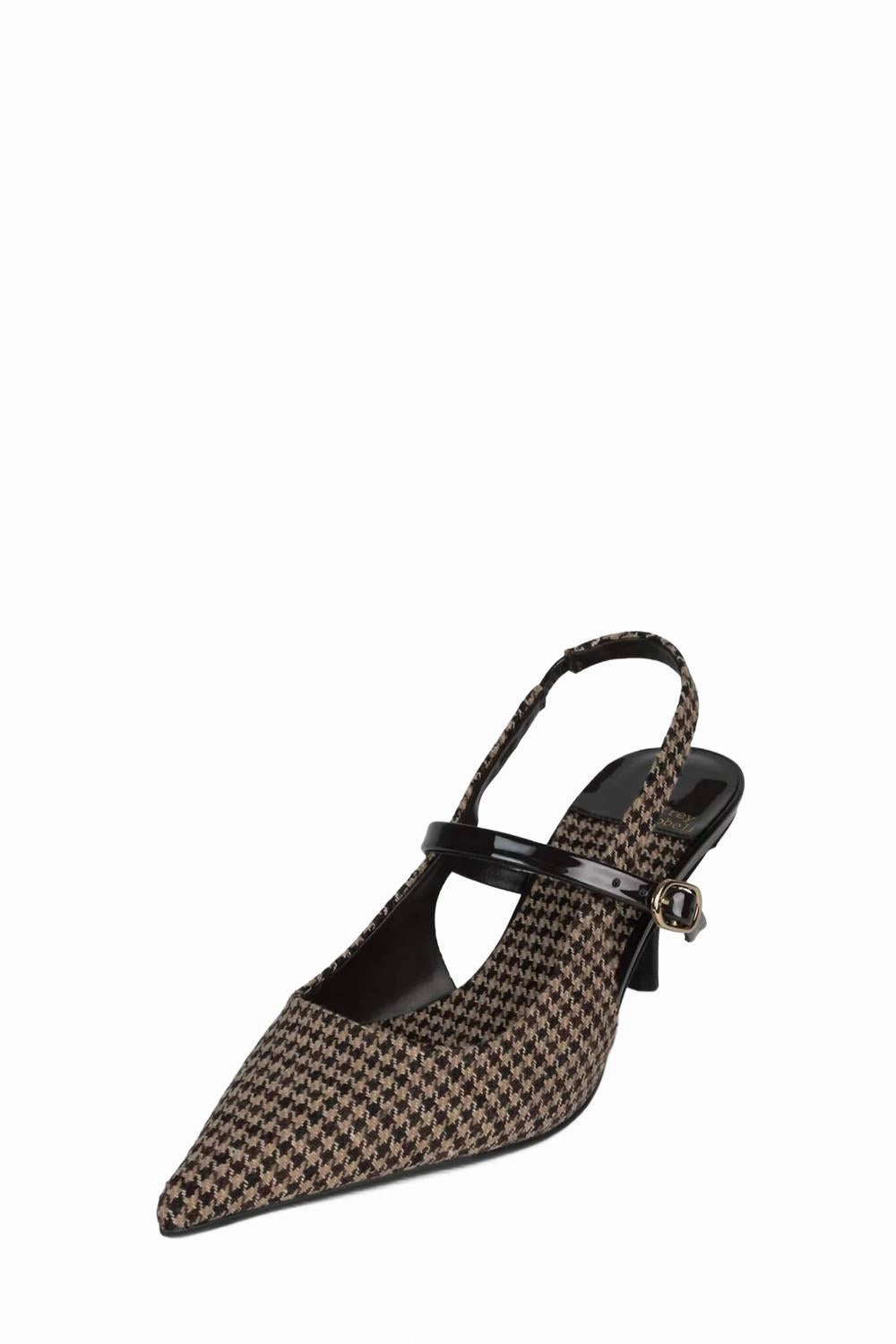 Beige High Heels Women Tanya Houndstooth Slingback Heel Pumps In Beige Brown