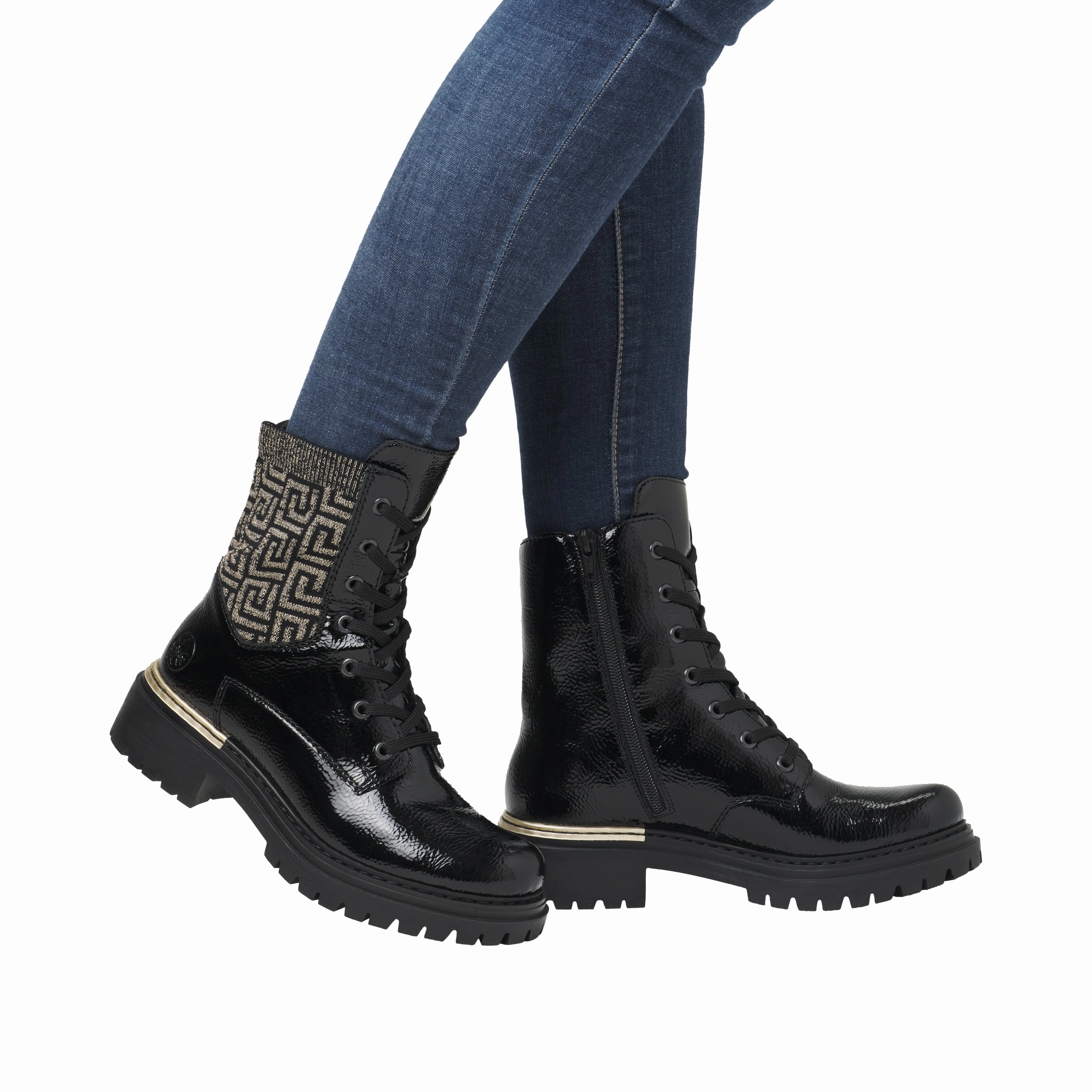Faux Fur Lined Combat Boots Rieker Womens Boot 72607-00 Blac Combi