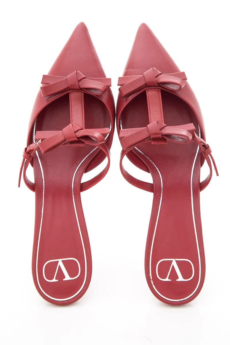 High Heel Open Toe Shoes Valentino Red Leather Kitten Heels SZ 40