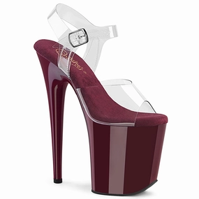 6 Inch Wedge High Heels Flamingo-808 Clear/Burgundy, 8" Heels
