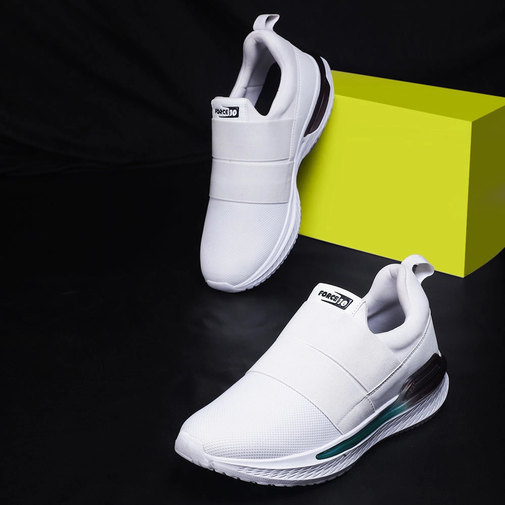 Force 10 White Sports Non Lacing Walking Shoes For Men BLAKES-2E By Liberty Good Walking Shoe Brands Good Walking