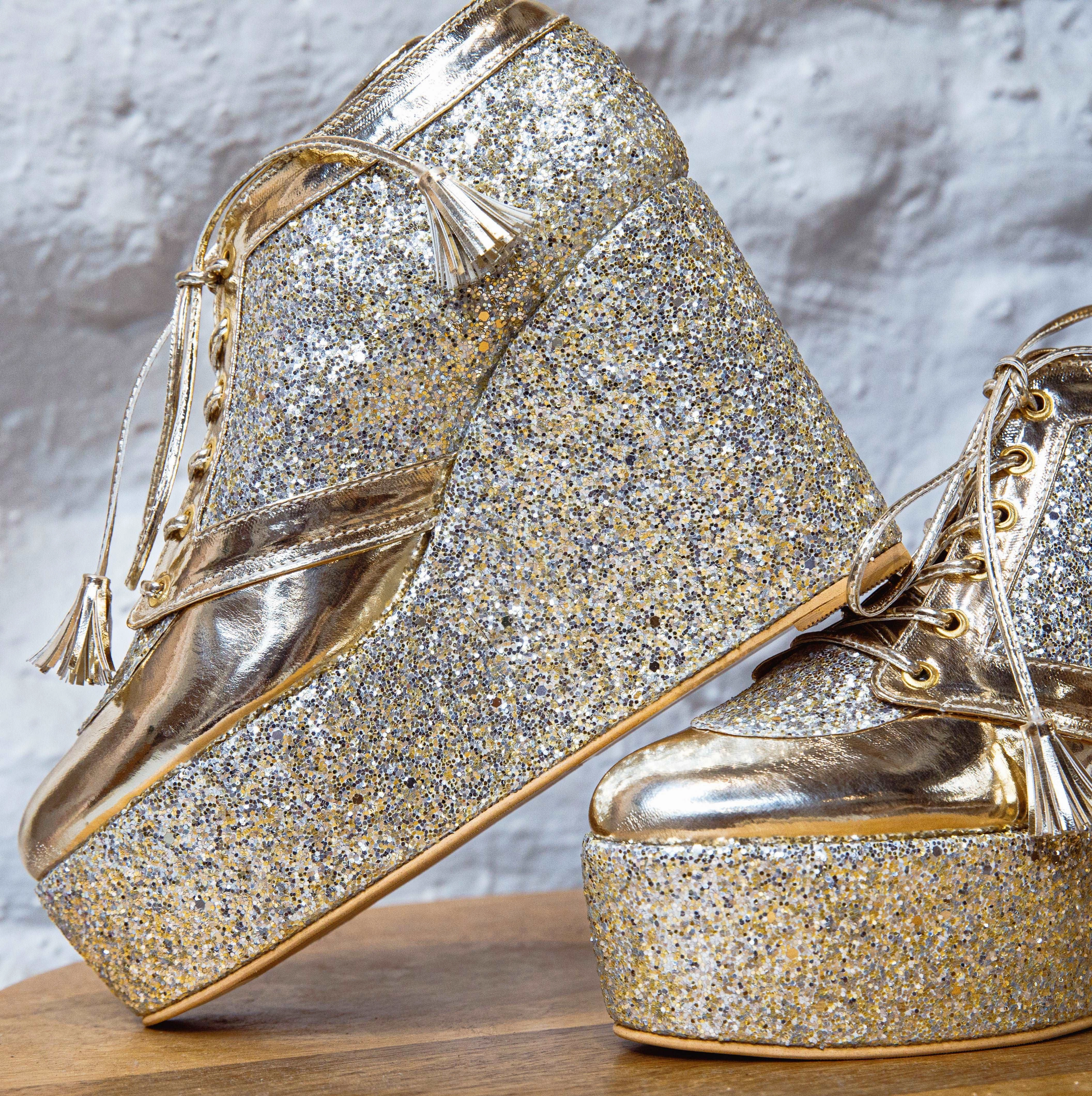 Gold Silver Bridal Sneaker Wedges - Customized Wedding Shoes | Tiesta Casual Shoes For Work