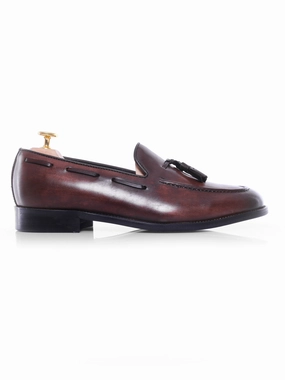Tassel Loafer - Dark Brown (Hand Painted Patina) Casual Shoes For Jeans And Shorts
